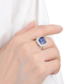 4.00 Ct Cushion Lab-Grown Ceylon Blue Sapphire Prong Silver Halo Statement Ring by Fine Color Jewels