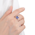 3.60 Ct Asscher Lab Created Blue Sapphire Prong Silver Three Stone Ring by Fine Color Jewels