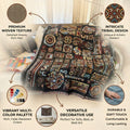DaDa Bedding Elegant Tapestry Throw Blanket, Ethnic Ornaments Geometric Black - 50” x 60” (7174) by DaDalogy Bedding Collection