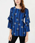Alfani Petite Printed Ruffled-Sleeve Zip-Back Top ,Size Petite Medium by Vanessa Jane