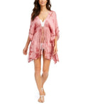 Raviya Drawstring-Tie Kimono Deep V Neck Crochet Swimsuit Cover Up, Size Small by Vanessa Jane
