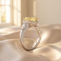 3Cttw Oval Shaped Yellow Lab Grown Diamond (F/VS) Three Stone Halo Enagement Ring 14K Gold by Fine Color Jewels