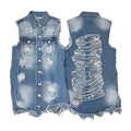 Long Distressed Denim Vest by The House of Stylez