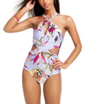 Bar III Wild Tropic Printed High-Neck Cutout One-Piece Swimsuit, Size Small by Vanessa Jane
