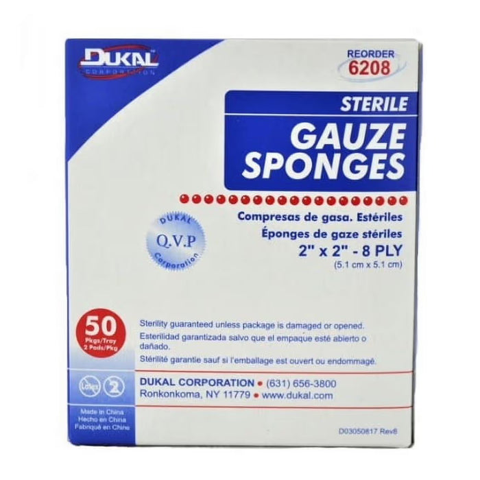 Dukal Sterile Gauze Sponges, 2" x 2", 8-Ply (24 Cases of 50 Packs) by Pasteur Pharmacy
