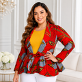 Duma Mbili African Print Long Sleeved Peplum Red Blouse by Duma Mbili LLC