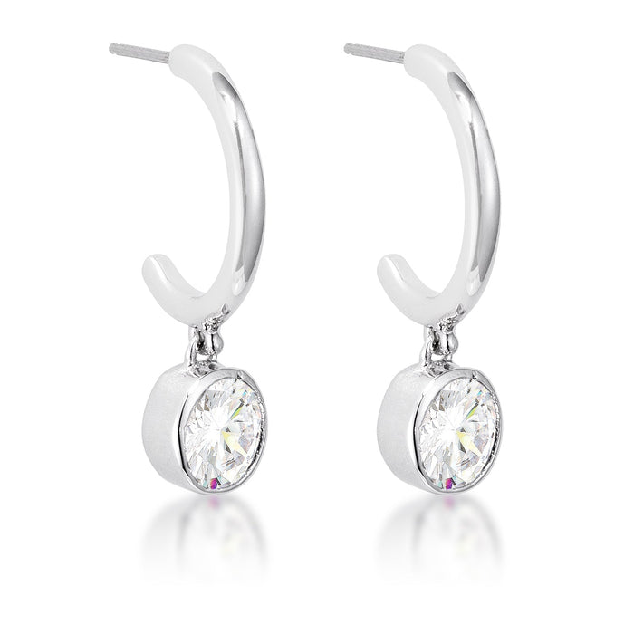Avera 7mm Cz Plated Drop Hooplet Earrings in Silver by Avera Group