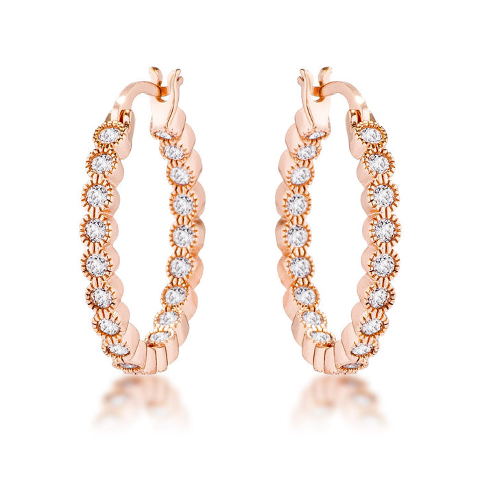 Avera Dotted CZ Round Bezel Hoop Earrings in Pink by Avera Group