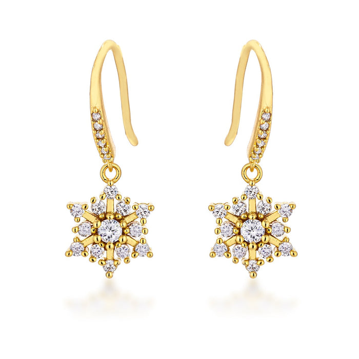 Avera Dainty Snowflake Drop Earrings in Polished Gold by Avera Group