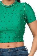 Front Pearls Embellished Detail Crop Top by The House of Stylez