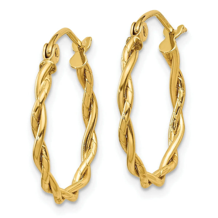 14k Yellow Gold Twisted Hoop Earrings by Fine Color Jewels