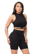 Seamless Front Waist Back Tie Top and Shorts Set by The House of Stylez
