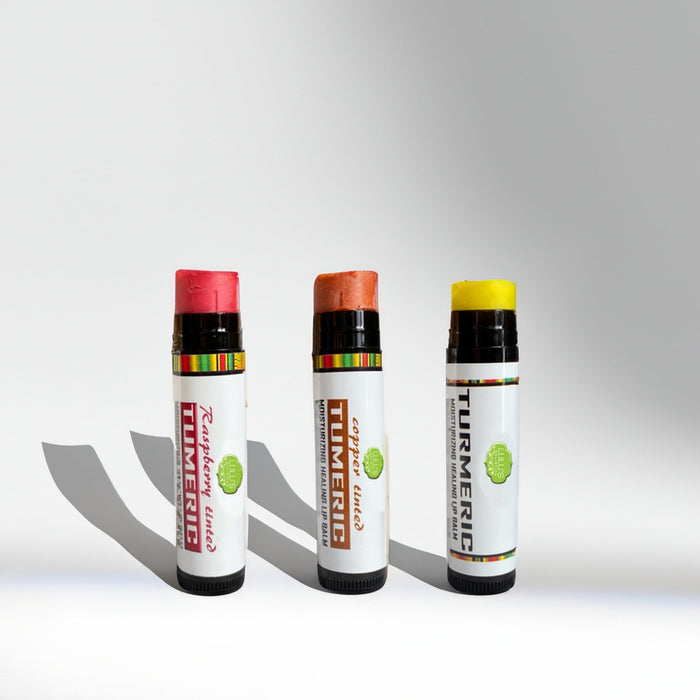 Turmeric Brightening Lip Balm Set - for Dark, Dry Lips (Plain, Copper, Raspberry) by Lulu’s Holistics