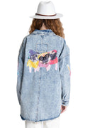 Acid Wash Denim Patches Shirt Jacket by The House of Stylez
