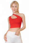 Ribbed One Shoulder Cross Strap Crop Top {BT3502} by The House of Stylez