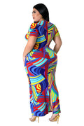Curvy Multi Color V-NecK Maxi Dress by The House of Stylez