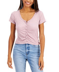 Hippie Rose Juniors Ruched Cardigan T-Shirt, Size Medium by Vanessa Jane