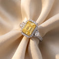 3Cttw Radiant Shaped Yellow Lab Grown Diamond (F/VS) Accented Three Stone Engagement Ring 14K Gold by Fine Color Jewels