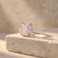 2Cttw Emerald Shaped Pink Lab Grown Diamond (F/VS) Halo Accented Engagement Ring 14K Gold by Fine Color Jewels