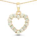 10K Yellow Gold Ethiopian Opal Heart Pendant Necklace by Fine Color Jewels
