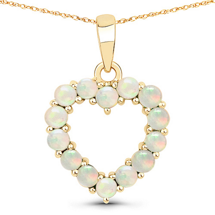 10K Yellow Gold Ethiopian Opal Heart Pendant Necklace by Fine Color Jewels