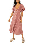 Free People String of Hearts Front Cutout Smocked Dress, Size Large by Vanessa Jane