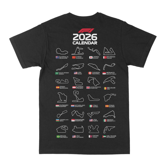 F1 2026 Race Calendar Graphic Tee by Obsessed with graphic tees