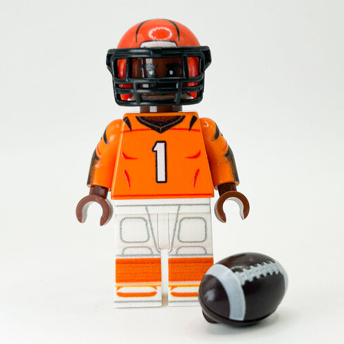 #1 WR Bengals Football Player Minifig made using LEGO parts - B3 Customs by B3 Customs