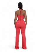 Red Two Piece Rose Top Pants Set by The House of Stylez