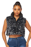 Sequin Velvet Puffer Vest by The House of Stylez