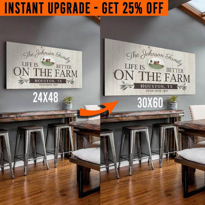Upgrade Your 48x24 Inches 'Life is Better on the farm' (Style 1) Canvas To 60x30 Inches by Tailored Canvases