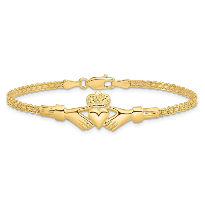 14K Gold Claddagh and Bismark Chain Bracelet by Fine Color Jewels
