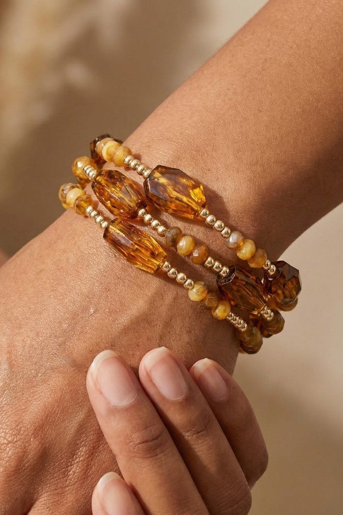 Marble Resin And Mini Metallic Beaded Bracelet Set by Boutique 23