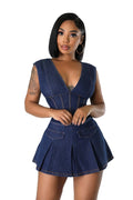 Dark Denim V-Neck Romper by The House of Stylez
