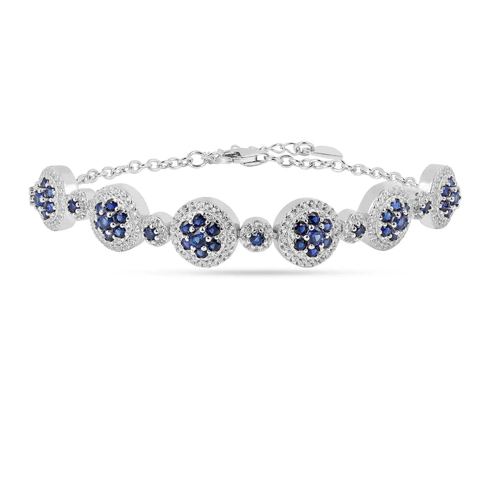 Lab Grown Blue Sapphire Halo Tennis Bracelet by Fine Color Jewels