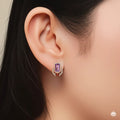 Emerald Cut Purple Amethyst Silver Stud Earrings by Fine Color Jewels