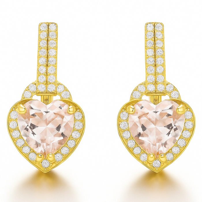 Pink Natural Rose Quartz Sterling Silver Heart Earrings by Fine Color Jewels