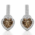 Natural Brown Quartz Heart Sterling Silver Earrings by Fine Color Jewels