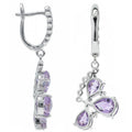Natural Amethyst Three Stone Silver Dangle Earrings by Fine Color Jewels