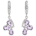 Natural Amethyst Three Stone Silver Dangle Earrings by Fine Color Jewels