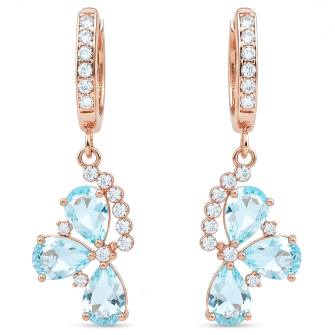 Natural Sky Blue Topaz Flower Drop Earrings by Fine Color Jewels