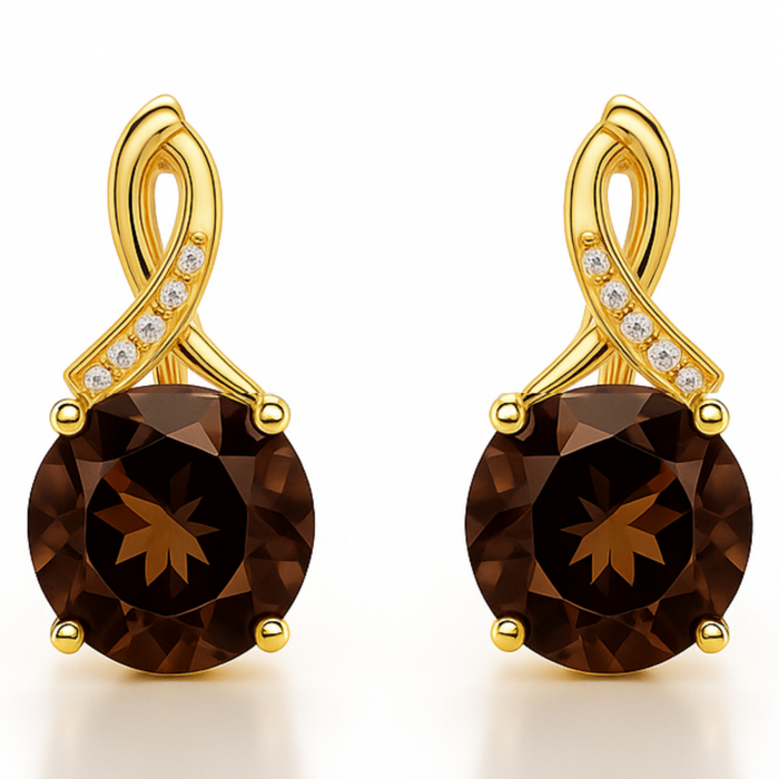Natural Smoky Quartz Silver Leverback Earrings by Fine Color Jewels