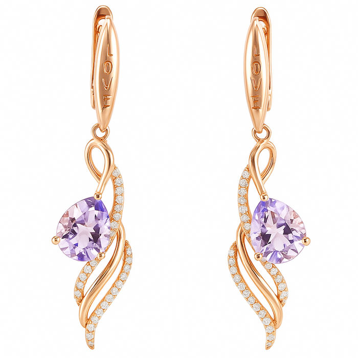 Natural Amethyst & White Topaz Sterling Silver Earrings by Fine Color Jewels