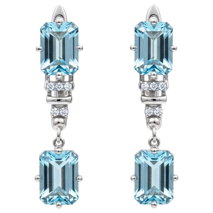 Natural Sky Blue Topaz & White Topaz Sterling Silver Earrings by Fine Color Jewels