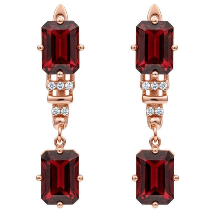 Natural Garnet & White Topaz Sterling Silver Earrings by Fine Color Jewels