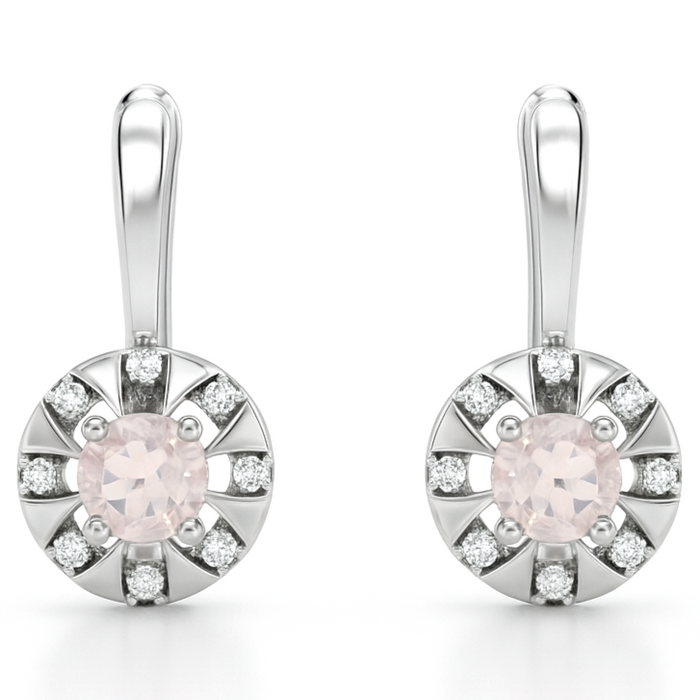 Natural Rose Quartz & White Topaz Sterling Silver Earrings by Fine Color Jewels
