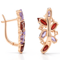 Natural Amethyst and Garnet Silver Cluster Earrings by Fine Color Jewels