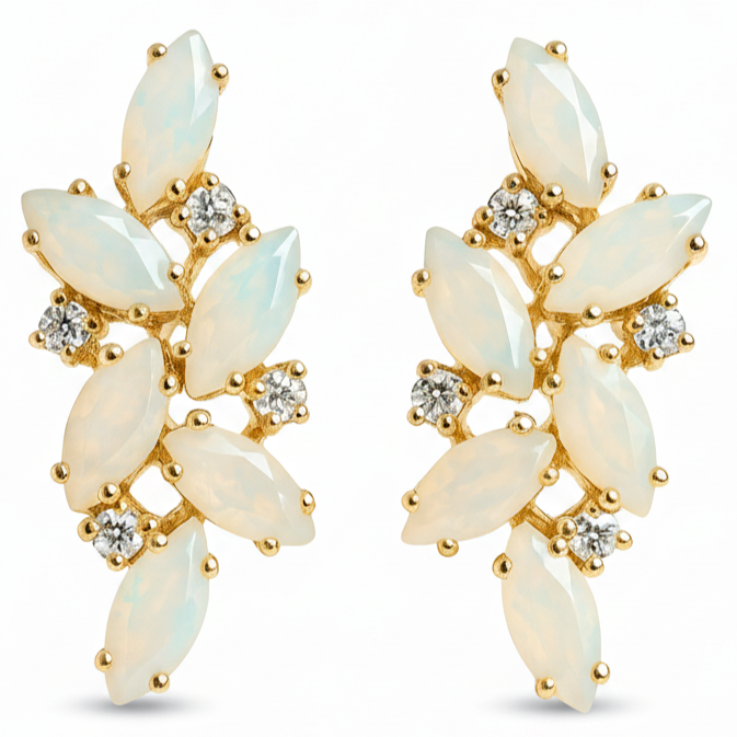 Natural Aqua Chalcedony and White Moonstone Silver Cluster Earrings by Fine Color Jewels
