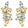 Natural Lemon Quartz and  Sky Blue Topaz Silver Cluster Earrings
