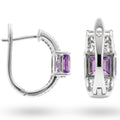 Natural Amethyst Sterling Silver Hoop Earrings by Fine Color Jewels